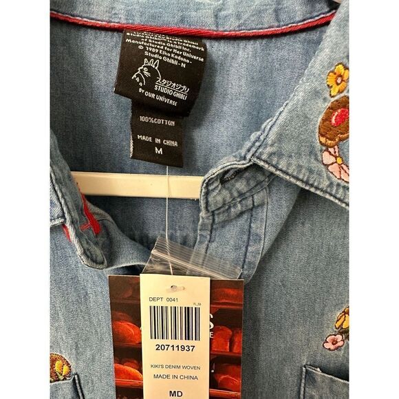 Studio Ghibli Kiki's Delivery Service Jiji Denim Woven Button-Up Shirt Size M - Picture 7 of 8